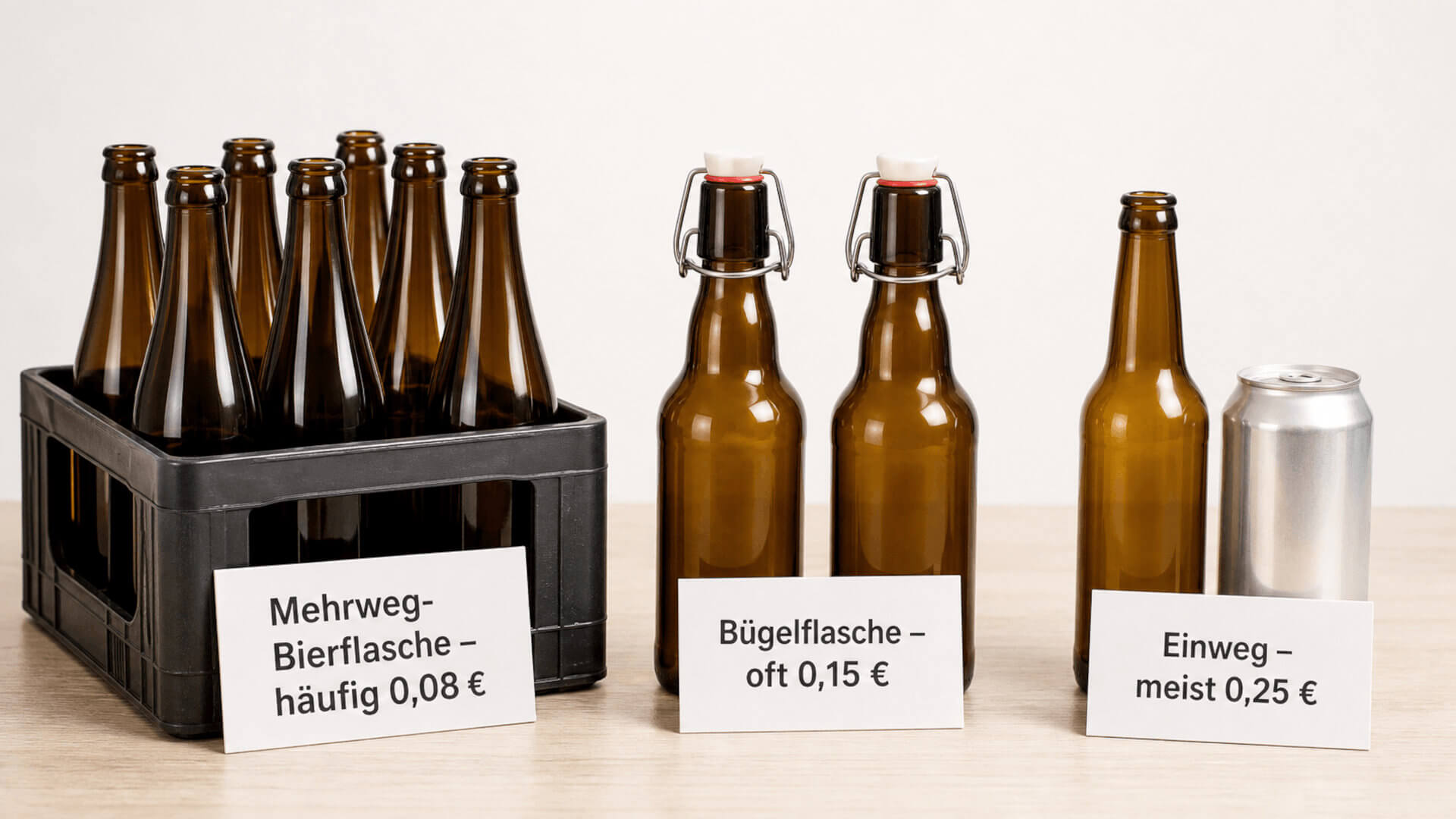 Leergut mit Pfandwerten als Symbol für Pfandbon und Rückgabe